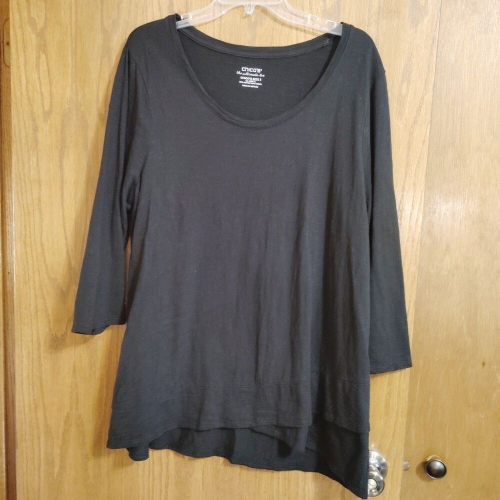 CHICO'S The Ultimate Tee Shirt Size 3 XL Black Cotton Modal VGC